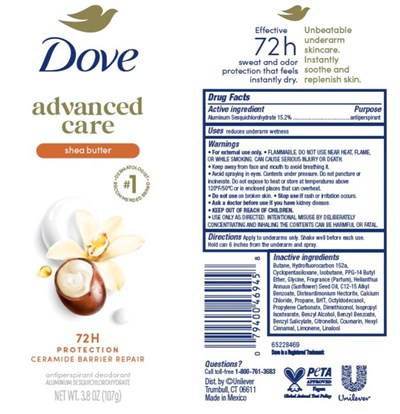 Label (Dove Advanced Care Shea Butter 72h Protection Dry Spray Antiperspirant Deodorant   Artwork)